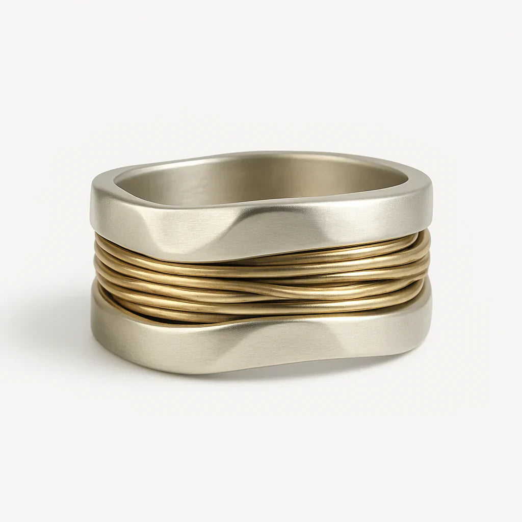 Silver Golden Threads Ring